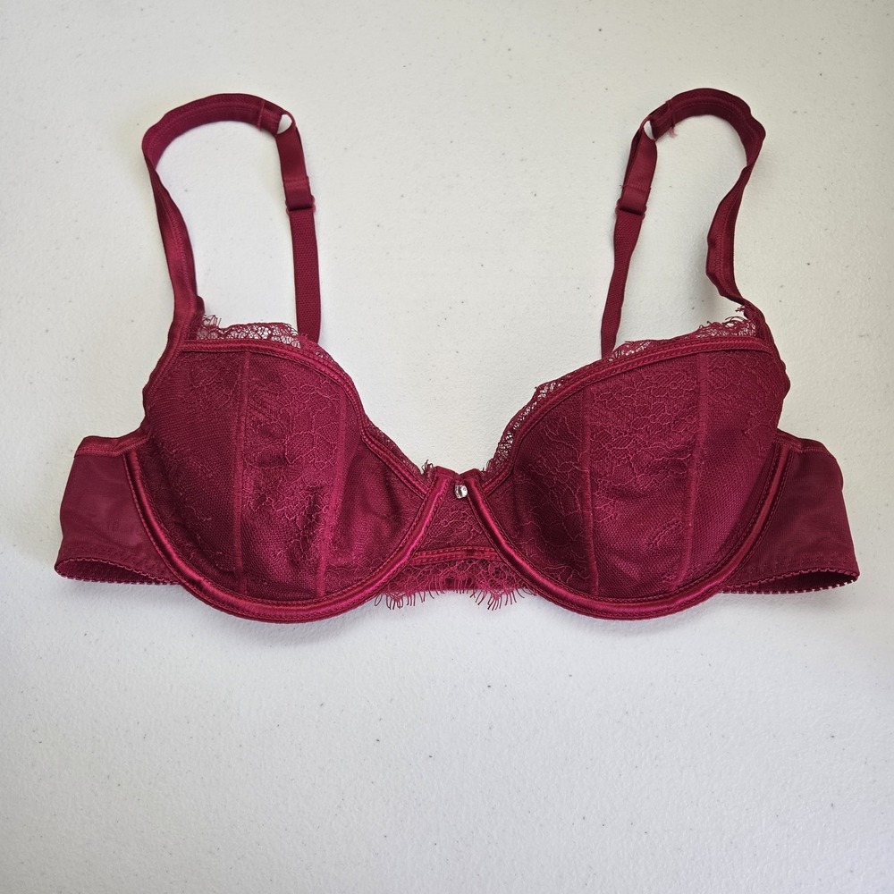 Wonderbra Women Bra 36B Burgundy Balconette Underwired Lace‎ Strap